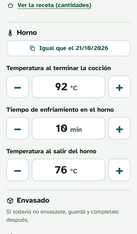 Pantalla de temperaturas del horno con botones grandes